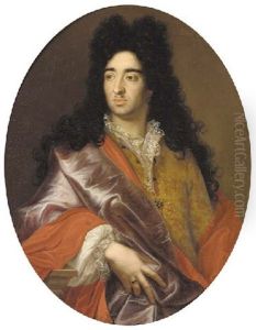 Portrait Of A Gentleman In A Gold Brocade Coat, A Lilac Wrap And A Lace Chemise