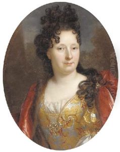 Portrait Of A Lady In A Gold Brocade Dress With A Crimson Wrap
