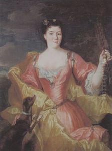Bildnis Einer Vornehmen Dame Als Diana Mit Ihrem Hund by Nicolas de Largilliere