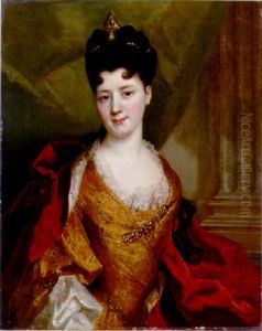 Portrait Of A Lady In An Embroidered Gold Dress With Red Mantle And Tiara (a Member Of The De Gagne De Perrigny Family?) by Nicolas de Largilliere