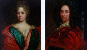 Portrait Of Marie De Rudder In A Blue Dress With A Crimson Wrap