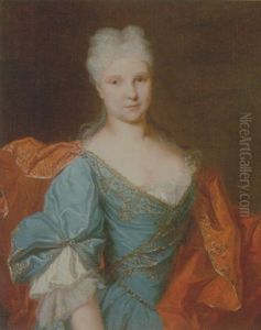 Portrait Of A Lady Wearing A Blue Embroidered Dress With A Scarlet Mantle Portrait Of A Lady Wearing A Blue Embroidered Dress With A Scarlet Mantle