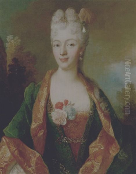 Portrait Of A Lady, Wearing A Green And Gold Dress - view 1