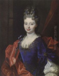 Portrait Of A Lady In A Gold-embroidered Blue Dress And A Red Mantle