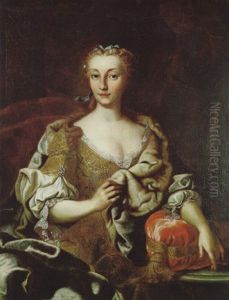 Bildnis Einer Dame In Goldbesticktem Kleid Und Hermelinumhang by Nicolas de Largilliere
