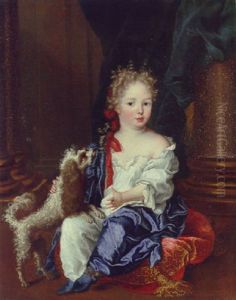 Portrait Of A Gril With A Poodle, In A White Chemise And Blue Shawl