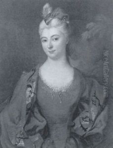 Portrait De Jeune Femme A La Robe Rouge Sur Fond De Paysage by Nicolas de Largilliere