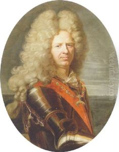 Portrait Of A Nobleman In Ceremonial Armor, Wearing The Order Of The Golden Fleece, A Seascape Beyond by Nicolas de Largilliere