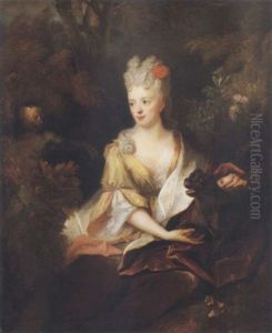 Portrait Of A Lady With Her Pet Dog And A Monkey by Nicolas de Largilliere