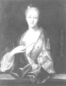 Portrait Of A Lady, Half-length With A Brocade Shawl And Pink Sash Holding A Red Flower