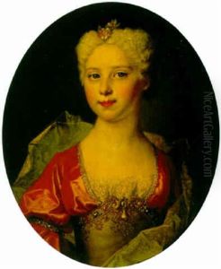 Portrait Of Marie-elisabeth Pommyer, Wearing A Red And Grey Dress