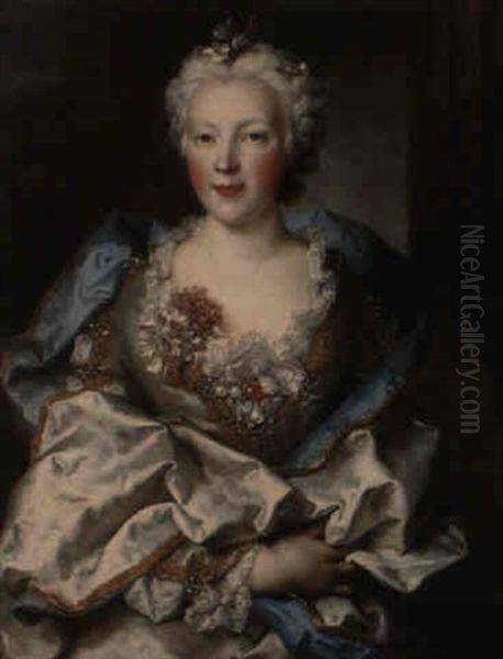 Portrait De Jeune Femme A La Robe Ornee D'oeillets - view 1
