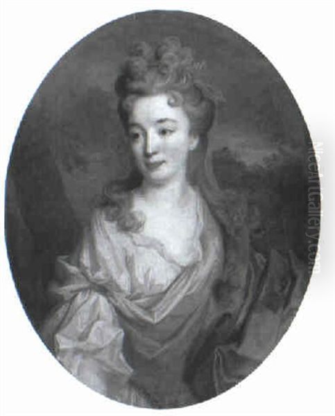 Portrait Of A Lady Wearing A White Dress And A Red Wrap - view 1