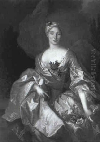 Portrait Of A Lady, In Pink Wilk Dress And Yellow Wrap - view 1