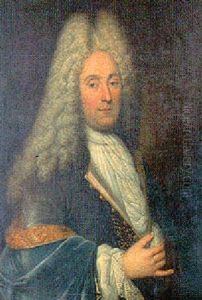 Portrait Of A Gentleman, Half-length In A Grey Jacket With  Gold Embroidery, W/a Blue Wrap And Lace Jabot, In A Wig.