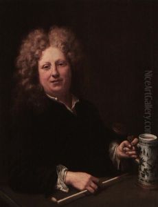 Portrait Of A Gentleman At A Table Holding A Covered Mug Andpipe