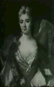 Portait Of Madame La Marquis D'imfroit, Aimee Du Regent, In Gold Brocade Court Dress by Nicolas de Largilliere