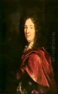 Portrait Of Cosme De Bayon, Seigneur Des Forges, Chevallier Du Roy, Wearing A 'perruque Allonge' And A Red Velvet Cloak