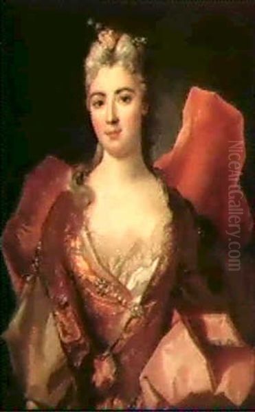 Portrait De Mme. La Marquise D'imfroit, Aime Du Regent, Wearing A Gold Brocade Court Dress And Elaborate Pearl... - view 1