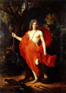 Portrait Of A Gentleman In Theguise Of The God Apollo       Treading On The Defeated Monster Python by Nicolas de Largilliere