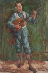 Portret Malarza Juliusza Studnickiego Z Gitara by Karol Larisch