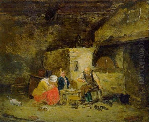 A Cobbler At Work And His Family In An Interior - view 1
