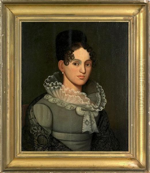 Oil On Panel Portrait Of A Young Woman by Zedekiah Belknap