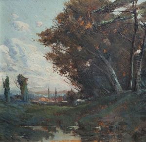 Paisaje Arbolado Con Laguna by Ernesto Laroche