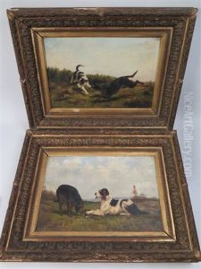 Deux Griffons Poursuivant Puis Attrapant Un Lievre (2 Works) by George LaRocque