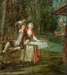 A Woodland Landscape With A Serving Maid And A Couple Drinking At A Table