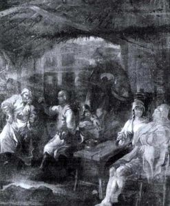 Zechende Und Tanzende Bauern In Einer Scheune by Marcellus Laroon