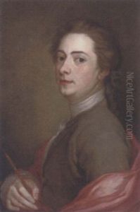 Portrait Of James Macardell In A Brown Jacket And Red Cloak, Holding A Porte-crayon In His Right Hand