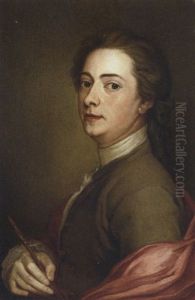 Portrait Of James Macardell In A Brown Jacket And Red Cloak, Holding A Port-crayon In His Right Hand