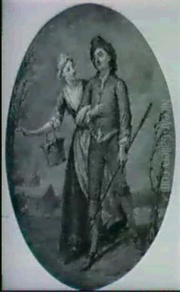 A Young Couple On A Country Path, A Church Beyond - view 1