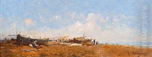 Pescadores En La Playa by Andres Larraga Montaner