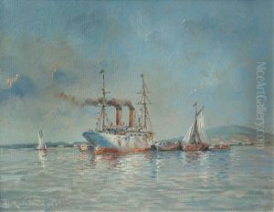 Puerto De Montevideo Con Veleros by Manuel Larravide