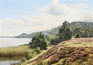 Landscape With A View Towards Himmelbjerget, Denmark by Adolf Alfred Larsen