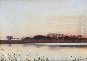 Sunset Above A Danish Village by Adolf Alfred Larsen