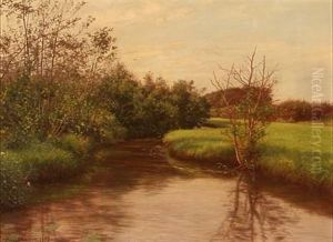 Summer Forest With A Stream by Adolf Alfred Larsen