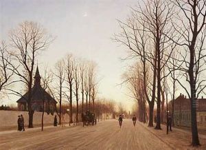 Parti Fra Frederiksberg Alle En Vinterdag Ved Solnedgang by Adolf Alfred Larsen
