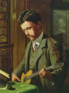 Portraet Af Min Plejeson Marius Andreasen Siddende Med En Guitar