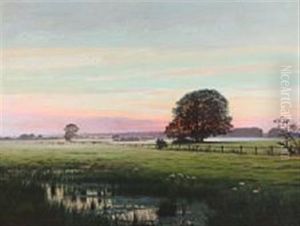 Summer Evening At Spanager Enge, Koge by Adolph Larsen