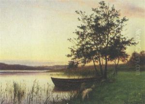 Landskab Med Robad Ved Bred by Adolph Larsen
