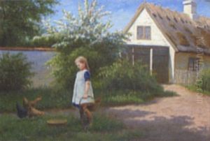 Feeding Chickens by Alfred (Valdemar) Larsen