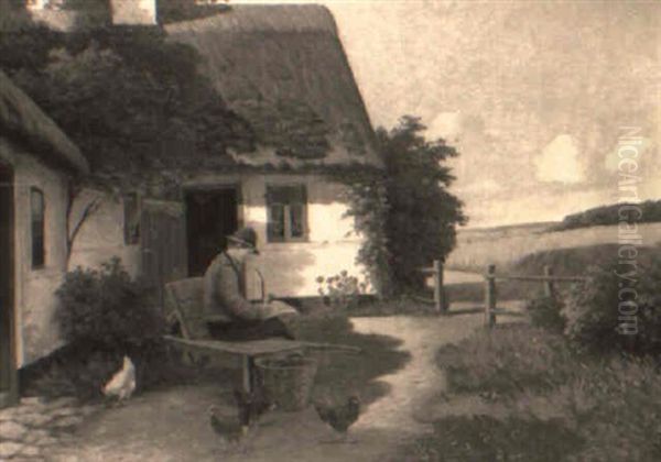 A Farmer Relaxing Outside His House In Summer - view 1