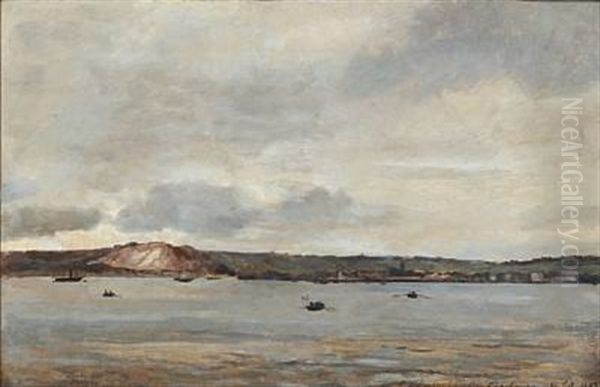 Coastal Scene From Cherbourg With Among Others A Danish Roawing Boat - view 1