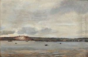 Coastal Scene From Cherbourg With Among Others A Danish Roawing Boat
