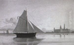 Marine Med Skibe Ud For Kronborg by Carl Frederick Emmanuel Larsen