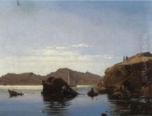 Sydeuropaeisk Klippekyst Med Personer Og Sejlskibe by Carl Frederick Emmanuel Larsen