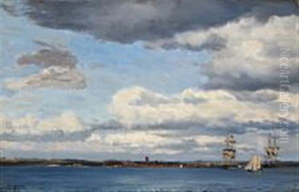 Seascape With Sailing Ships Off Helsingborg - view 1
